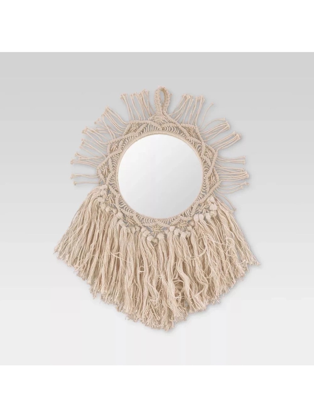 Opalhouse Jungalow Boho Macrame Fringe Mirror in Natural Cream